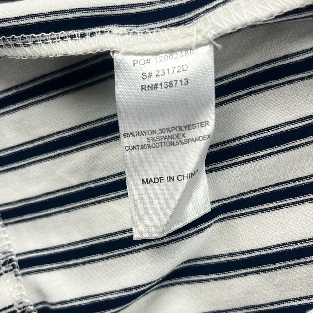 Doe & Rae Dress Navy Striped Size L Handkerchief Hem Rayon Blend - Picture 5 of 8